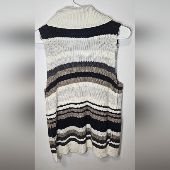 Abercrombie & Fitch Striped Roll Neck Knit Sweather Tank Med Blue White Tan B9 - Picture 3 of 6